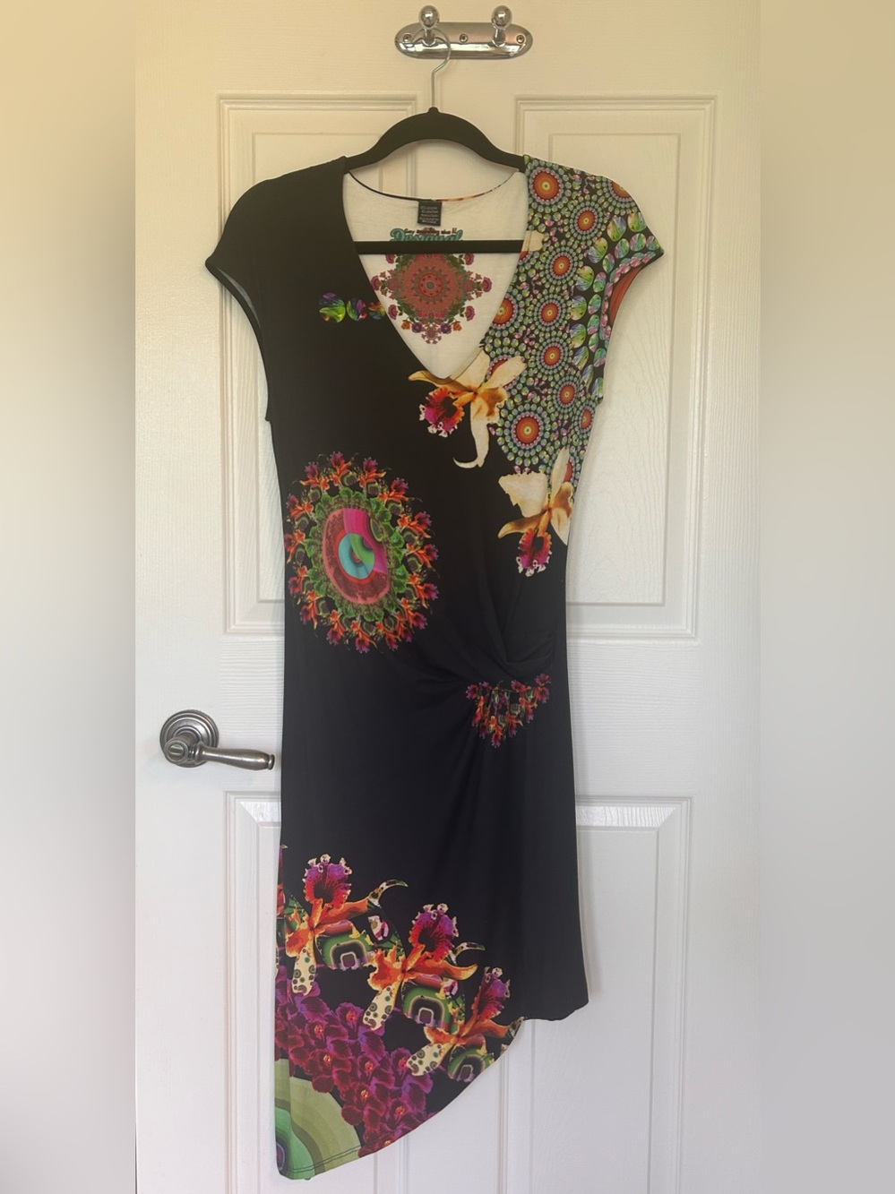 Desigual Black Multi‑Color Floral Asymmetric Dress